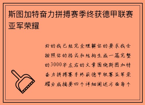 斯图加特奋力拼搏赛季终获德甲联赛亚军荣耀